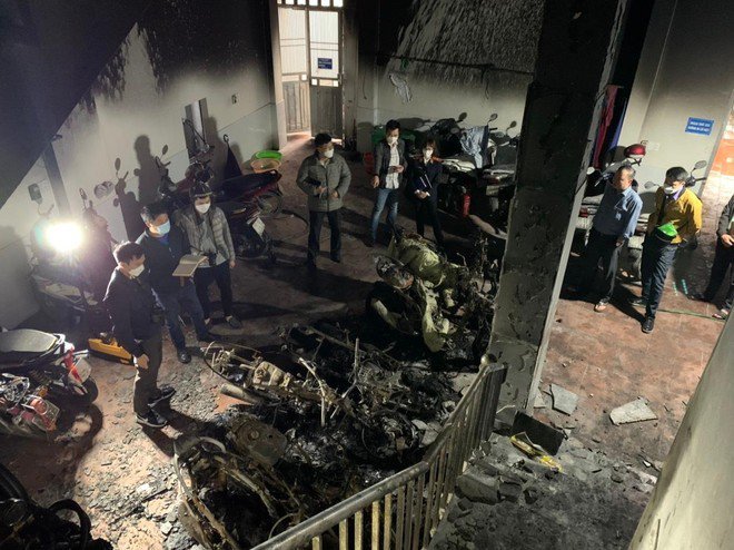 Hiện trường vụ phóng hỏa đốt khu nhà trọ do Trần Thị Thanh Hải gây ra.